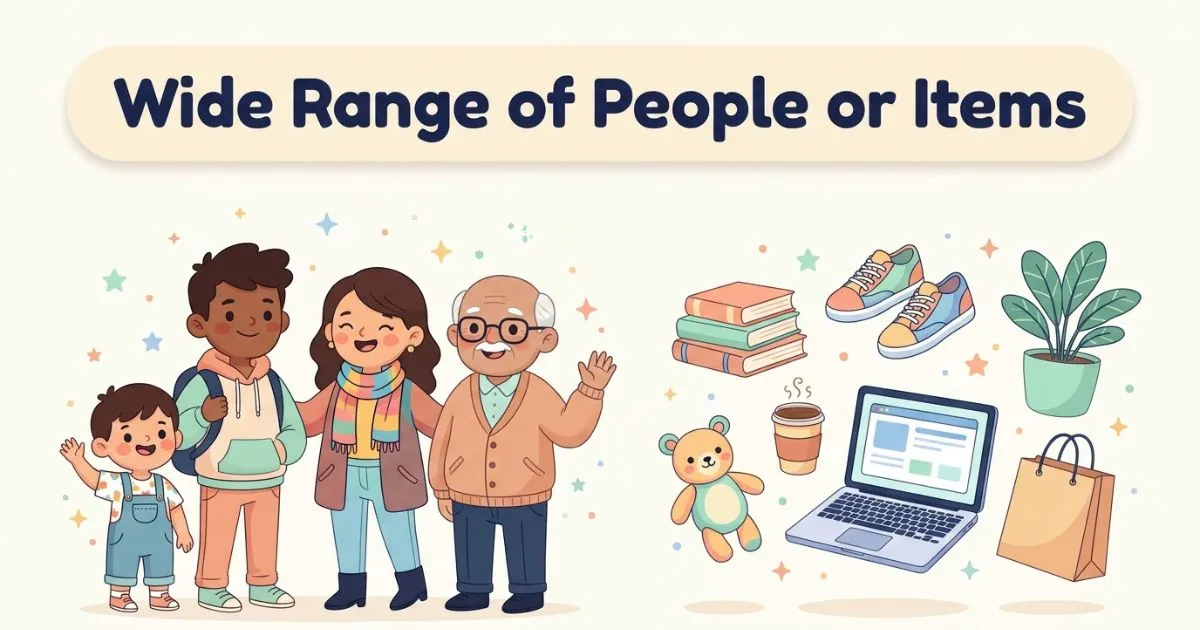 Wide range of people or items